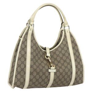 GUCCI GG Supreme Jackie Shoulder Bag PVC Beige Silver 203494 Auth 151634